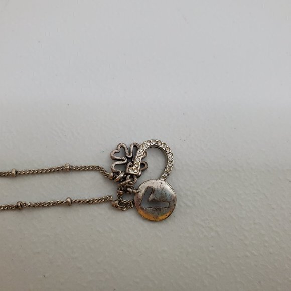 Fossil Necklace Clover 7 Horseshoe Silver Tone Chain Charm Luck Dainty‎ Ball - Picture 4 of 6